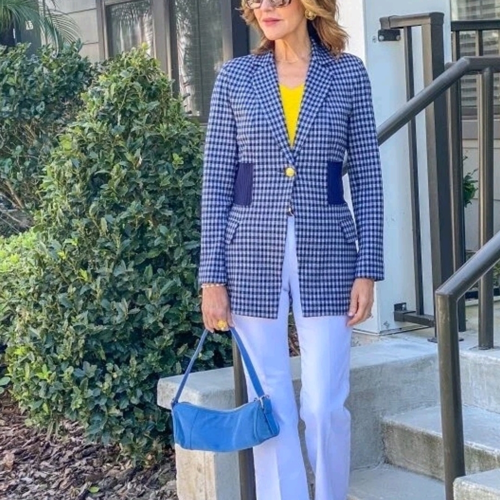 Cabi Checkup Blazer Blue Plaid Gold Buttons Nwt  5848